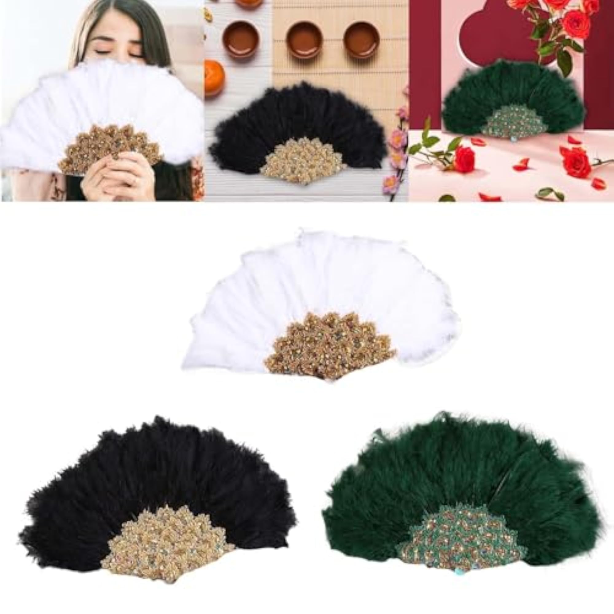 Wedding Bride Feather Handheld Decorative Fan